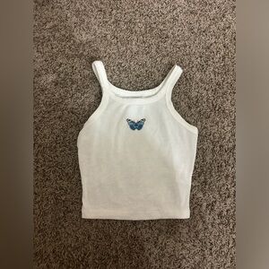 PRINCESS POLLY white tank top with a butterfly, size 0